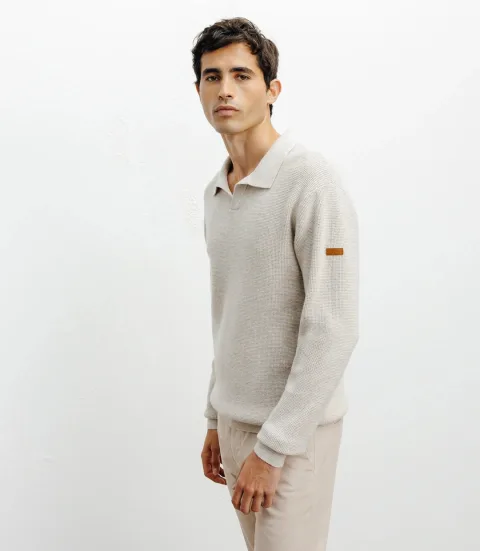 IZAC - Pull col polo ouvert beige