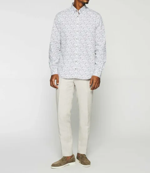IZAC - Chemise à imprimé fleurs blanche et bleue KELYAN