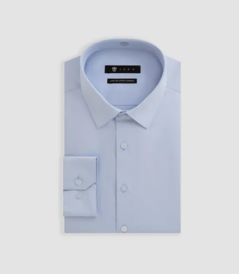 IZAC - Chemise slim en satin de coton ciel SATINSLIM