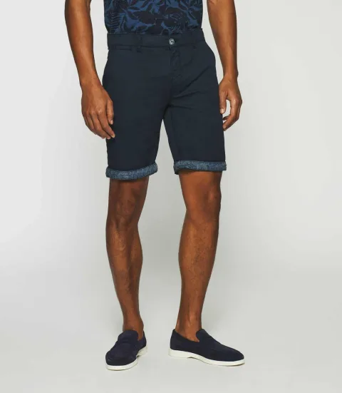 IZAC - Bermuda en coton stretch marine SLOWLY