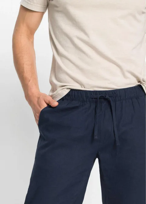 Pantalon droit taille élastiquée en lin majoritaire, regular
