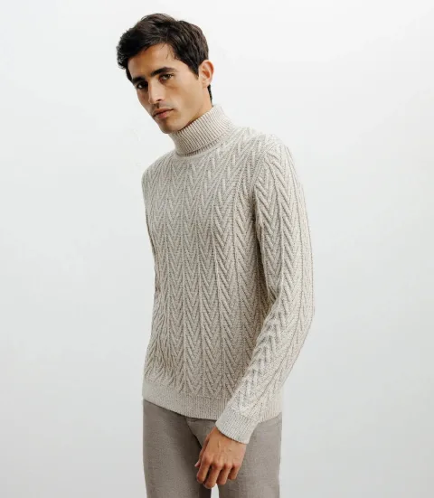 IZAC - Pull col roulé torsadé beige