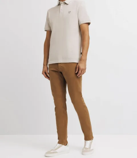 IZAC - Polo piqué avec broderie beige