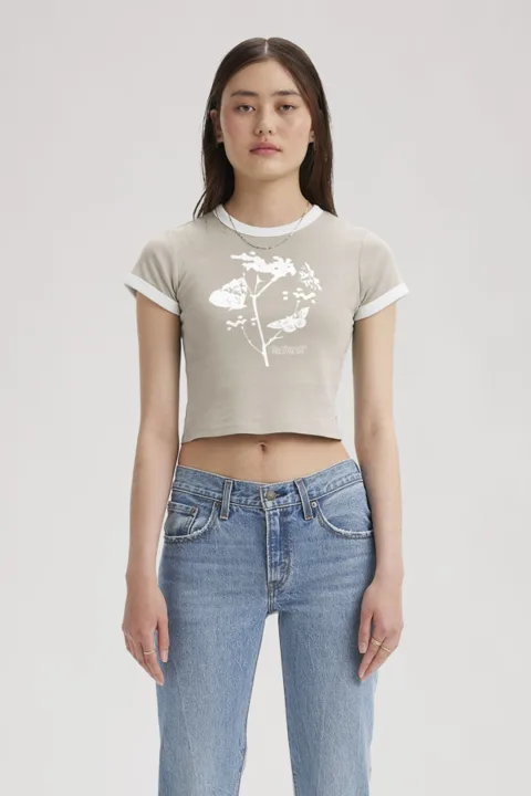 Levi's T Shirt Graphique Mini Ringer - Femme - Noir / Butterfly Pirate Black - XS