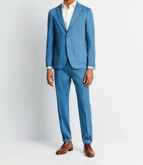 IZAC - Veste ville rayée en lin bleu indigo
