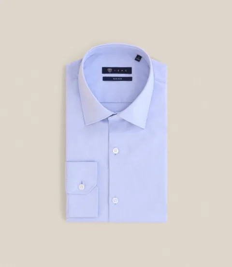 IZAC - Chemise infroissable col italien bleue