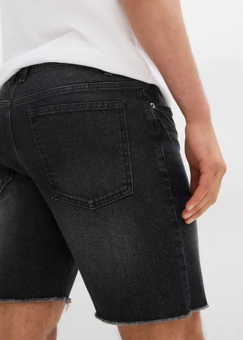 Bermuda en jean extensible à finitions effilochées, loose