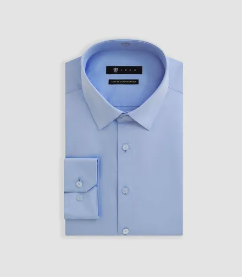IZAC - Chemise slim en satin de coton bleu SATINSLIM