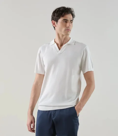 IZAC - Polo col ouvert en maille écru