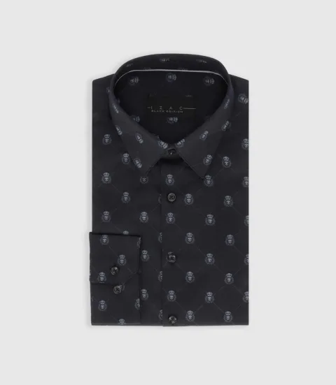 IZAC - Chemise slim à imprimée logo noir PARTIN