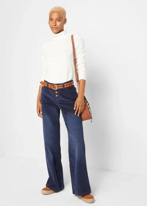 Pantalon large en velours côtelé extensible