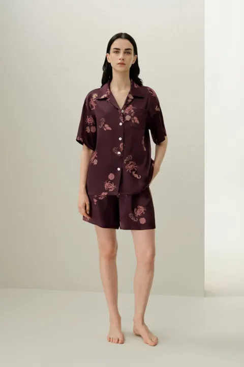 LILYSILK Ensemble Pyjama Manches Courtes Cancer Pure Soie Cancer Xs