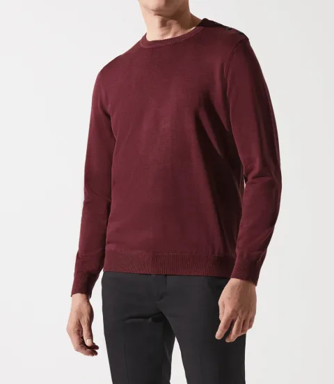 IZAC - Pull col rond rayé épaule boutonnée bordeaux