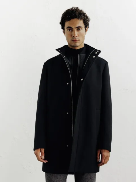 IZAC - Manteau ville en laine noir