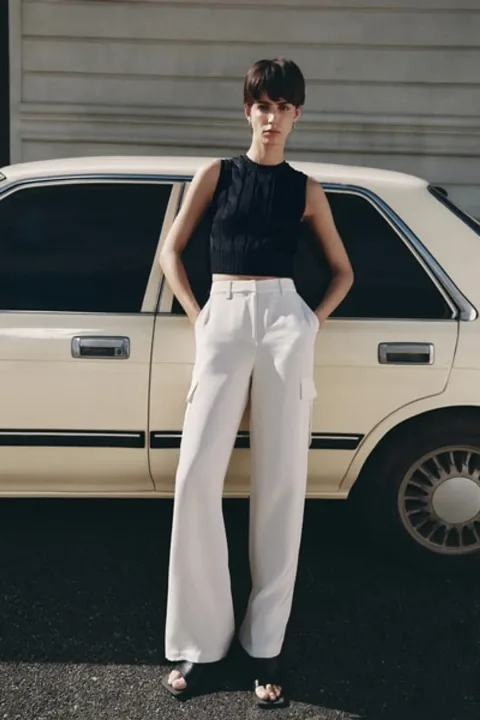 Pantalon Cargo en soie crêpe de chine Jambes Larges | Premium Respirant