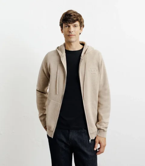IZAC - Hoodie zippé à capuche en maille beige
