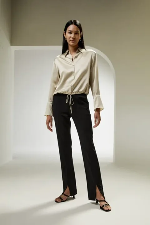 LILYSILK Blouse Soie Bleu Vapeur Volants À L'Ourlet Et Aux Manches 100% Soie Pure Parfait Pour Le Travail Et Les Vacances S