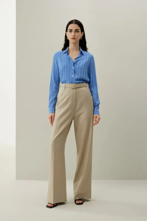 LILYSILK Femme Pantalon Large Taille Haute Soie Laine Lavable Châtaignier 36