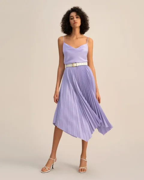 LILYSILK Jupe Plissée Orchid-Petal Violet Taille M - Fluide et Légère, Polyester Mat, Coupe Classique, Toutes Saisons