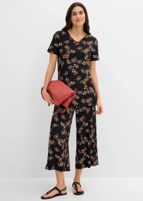 T-shirt et jupe-culotte en viscose fluide (ens. 2 pces)