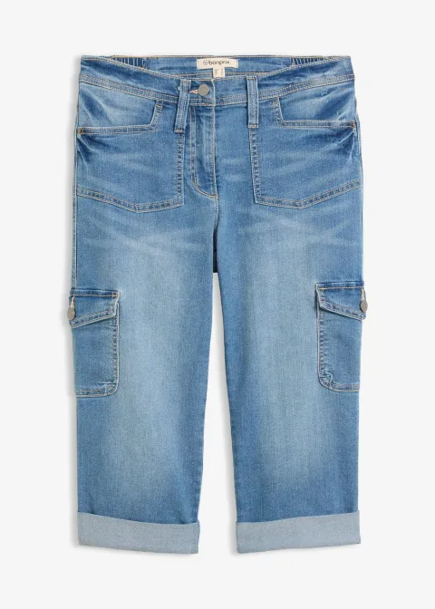 Jean cargo extensible, taille mi-haute