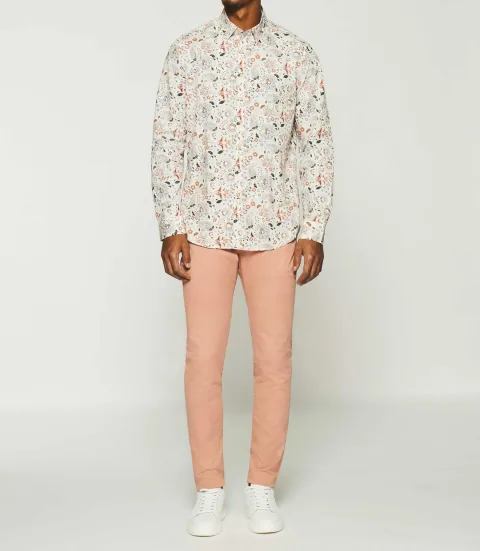 IZAC - Chemise à imprimé fleurs blanche et rouge KAEL