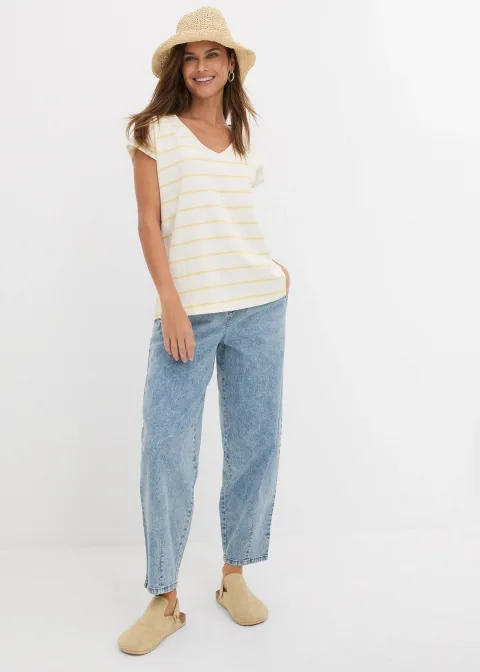 Jean barrel taille mi-haute élastiquée