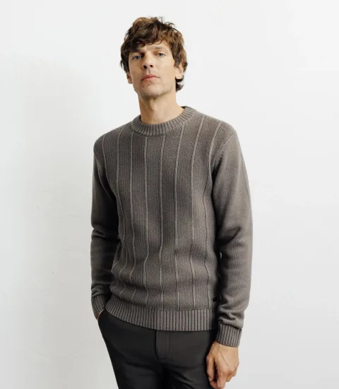 IZAC - Pull col rond taupe