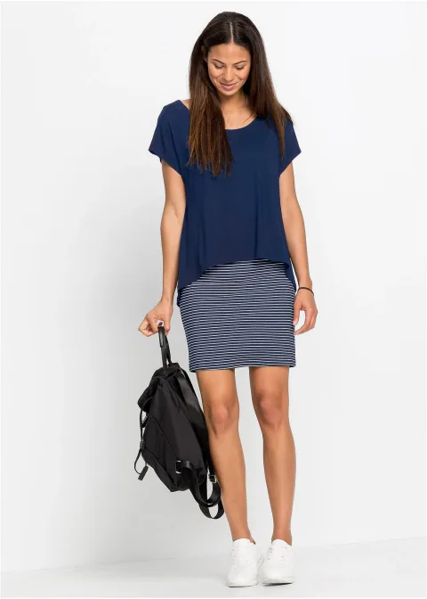 Robe en jersey avec jupe rayée