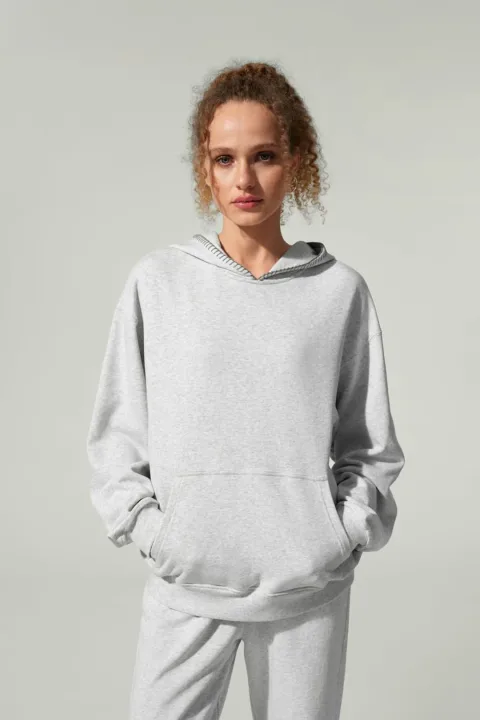 LILYSILK Sweat Seamflow Douceur Gris Chiné XS - SILKERRY Doux Respirant Oversize Capuche Femme