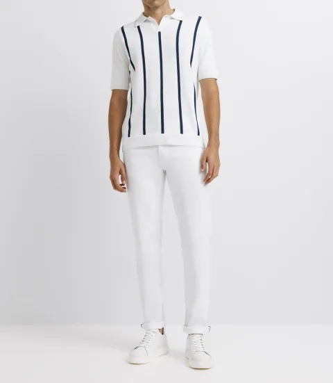 IZAC - Polo nid d'abeille rayé blanc