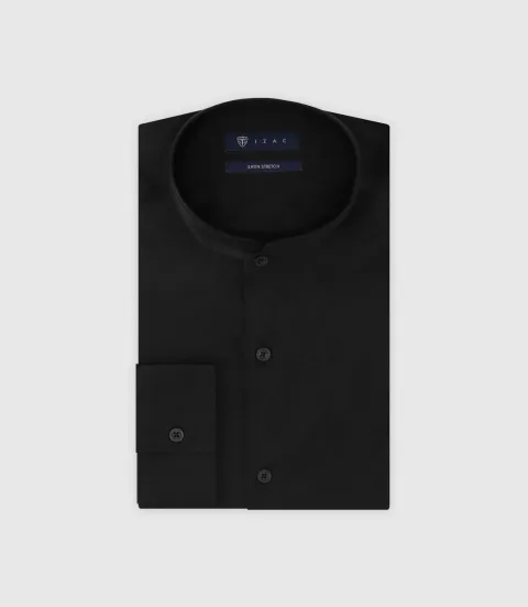 IZAC - Chemise col mao en satin noire
