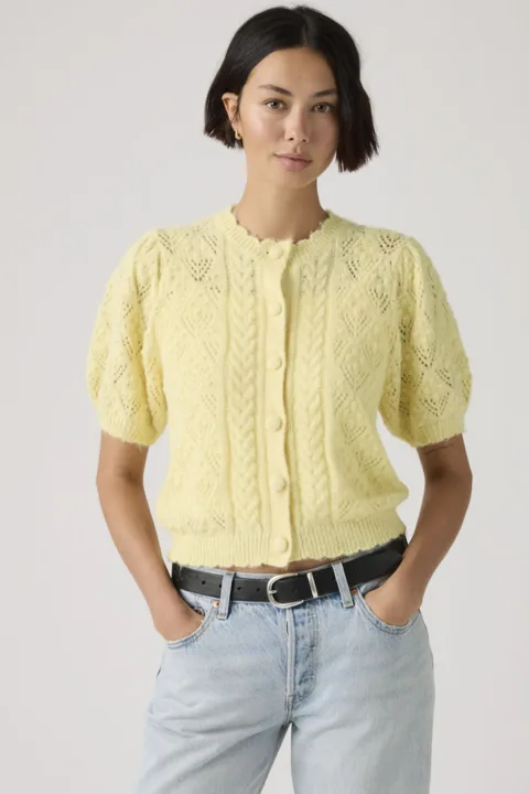Levi's Cardigan Manche Courte Maille Pointelle Pauline - Femme - Jaune / French Vanilla - 2XS