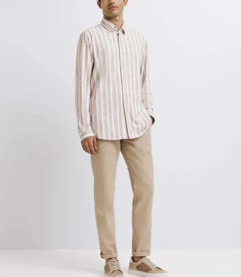 IZAC - Chemise casual rayée beige et blanche