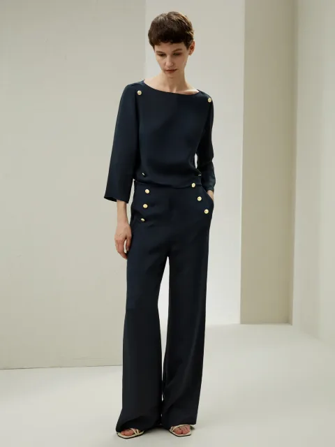LILYSILK Pantalons Soie Bleu Fermeture Zippée Latérale Cachée 100% Soie Pure Un Toucher Incroyablement Doux Et Confortable 34