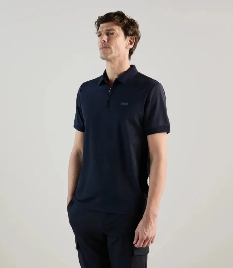 IZAC - Polo en jersey col zippé marine