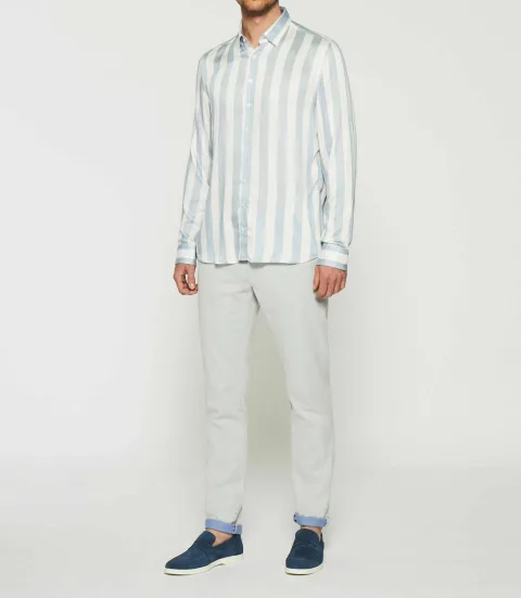 IZAC - Chemise à rayures en satin blanc et ciel KENNA