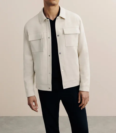 IZAC - Blouson col chemise en suédine écru