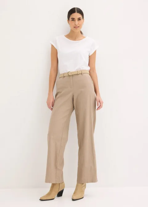 Pantalon tissé en lin et coton