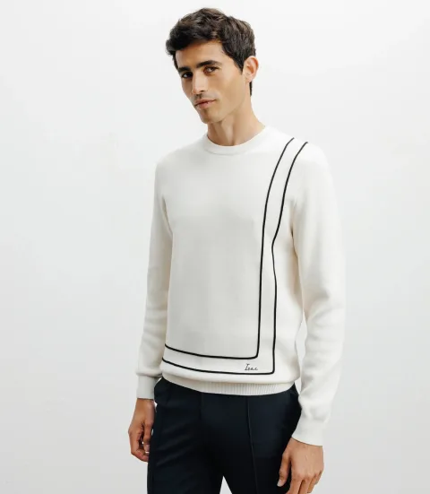 IZAC - Pull col rond fantaisie ecru