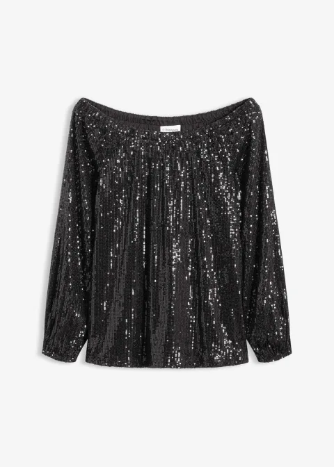 T-shirt oversize à sequins encolure Bardot
