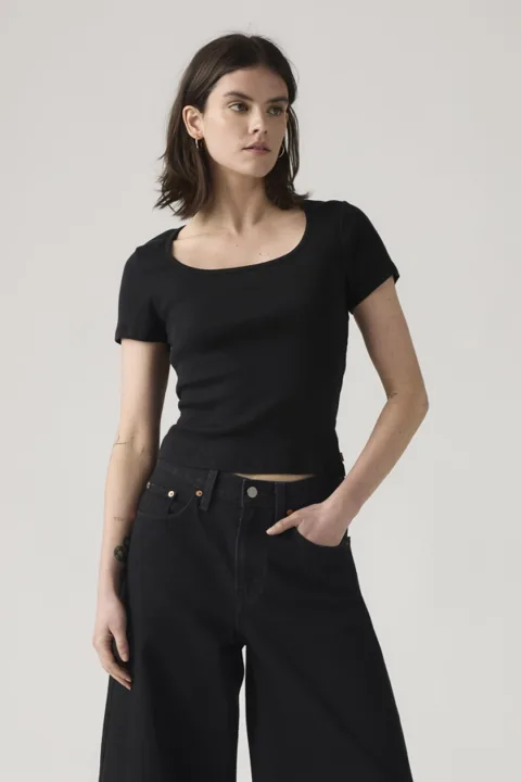 Levi's T Shirt Encolure Carrée Essential - Femme - Noir / Anthracite Night - XS