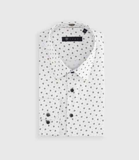 IZAC - Chemise à imprimé micro motifs blanche et camel MATTBT