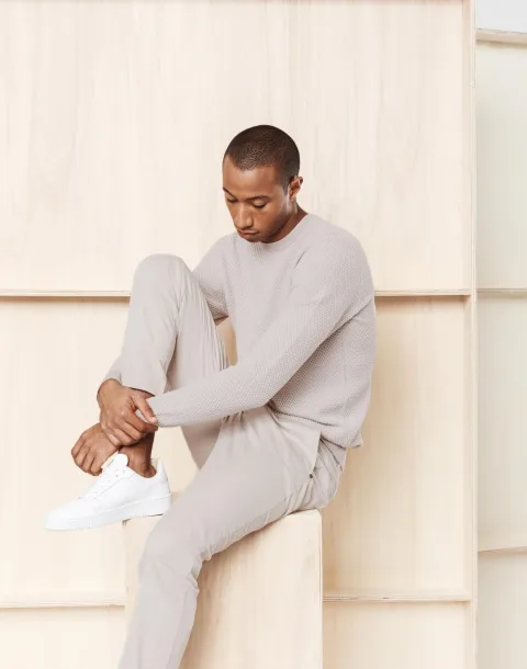 IZAC - Pull col rond blanc/taupe ''Napoleon''