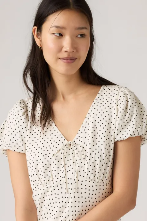 Levi's Lira Short Sleeve Midi Dress - Femme - Cream / Tovi Dot Egret Nylon - XS