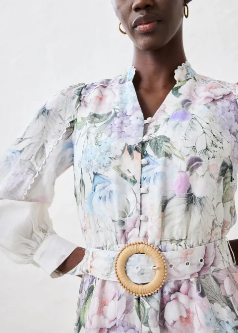 Robe midi en ramie avec ceinture (ens. 2 pces)