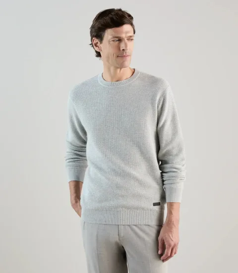 IZAC - Pull col rond en jeu de points gris perle