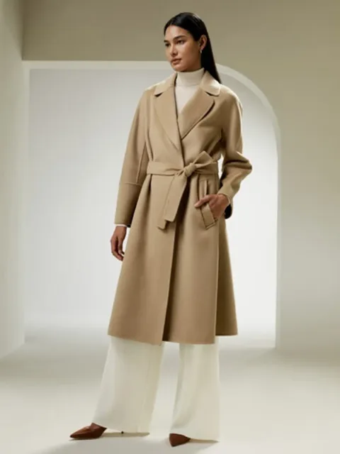 LILYSILK Manteau Laine Mélangée Bleu Marine XXL Élégant Double Face Cachemire Mérinos Doux Chaud Hiver