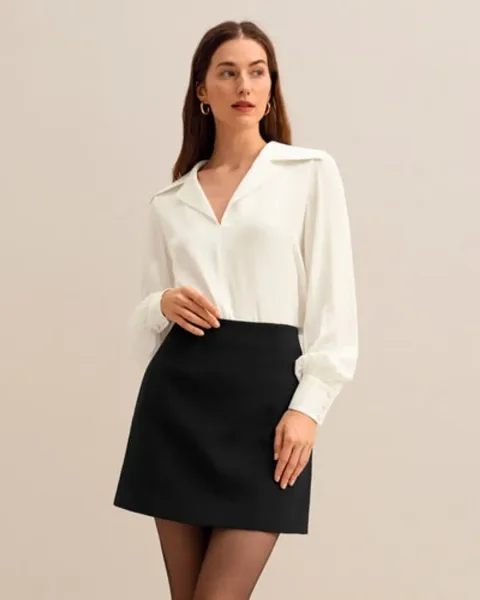 LILYSILK Blouse Soie Femme Col V Profond Bonne Extensibilité Chemisier Pull-Over Chemises Bleu Clair L