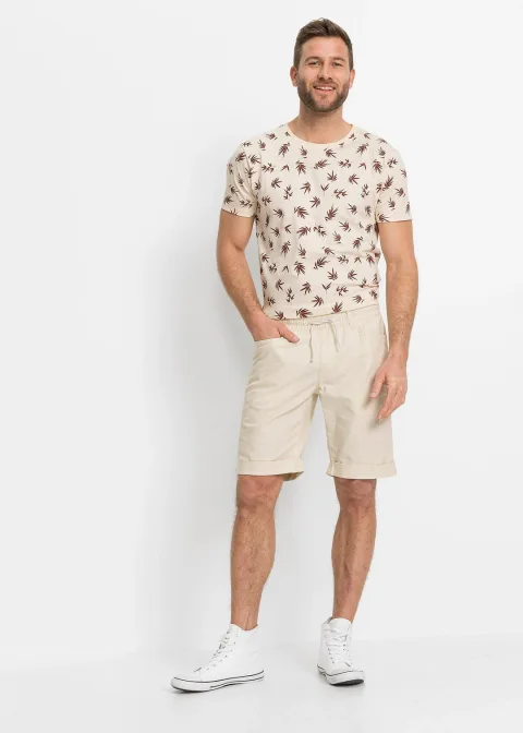 Bermuda à taille élastiquée en lin mélangé, regular
